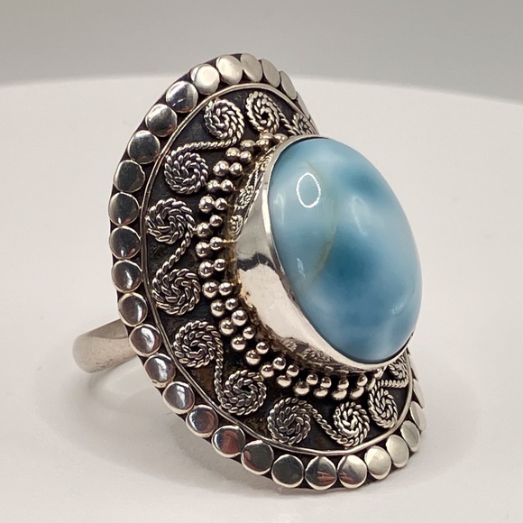Larimar Statement Ring in Artisan Sterling Silver Vintage Y2K
